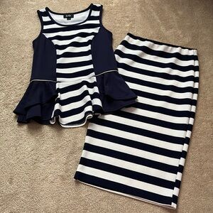 Navy and White Striped Peplum Top and Skirt Set
